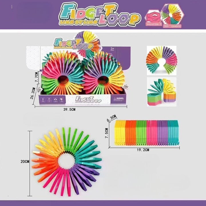 Puzzle pentru copii, Klevo, fidget loop, functie stivuire, bucle, decompresie, curcubeu, 20 cm