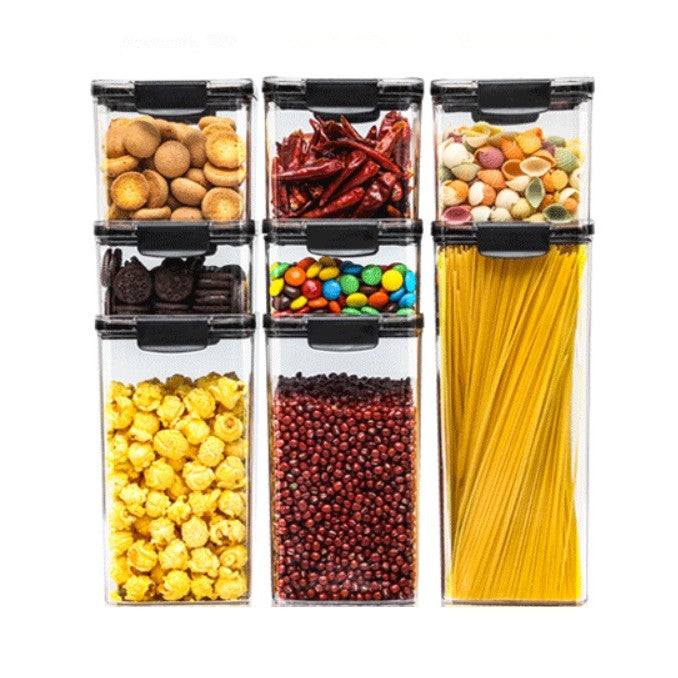Set 8 Recipiente din Plastic, Klevo, pentru Alimente/Obiecte, Inchidere Ermetica, 2 x 460 ml, 3 x 700 ml, 2 x 1300 ml, 1 x 1800 ml, Transparent