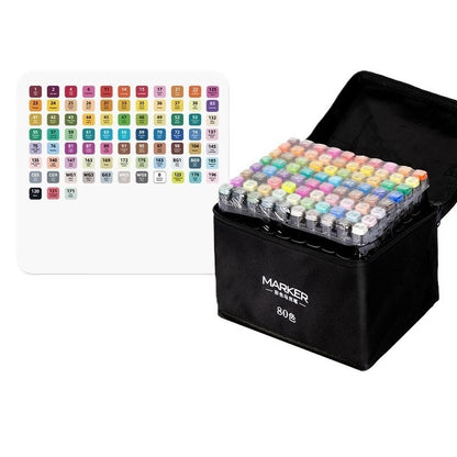 Set 80 Markere, Klevo, pe Baza de Alcool, Dublu Capat, Subtire 1mm si Gros 6 mm, Geanta Depozitare, 15 cm, Multicolor