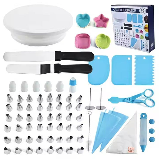 Set 80 Piese Ustensile pentru Ornare Prajituri, Klevo, din Plastic si Otel Inoxidabil, Forme Briose, Multicolor