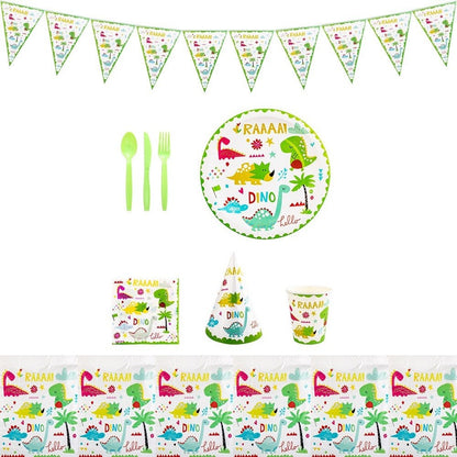 Set 9 Accesorii de Masa, Klevo, Colectia Dino Park, 82 Piese, din Carton/Plastic/Hartie, Multicolor
