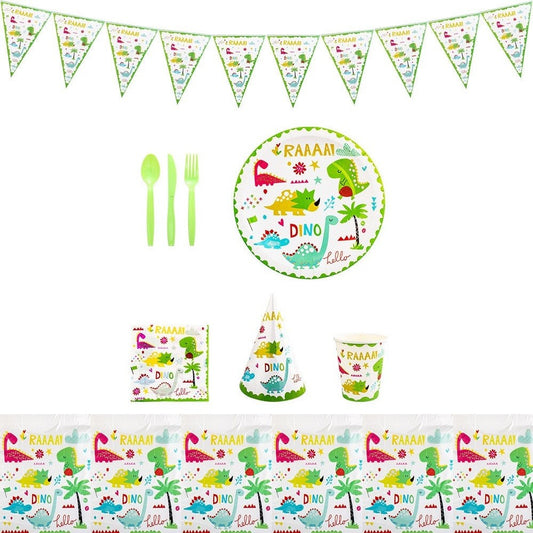 Set 9 Accesorii de Masa, Klevo, Colectia Dino Park, 82 Piese, din Carton/Plastic/Hartie, Multicolor