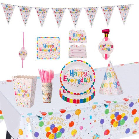 Set 9 Accesorii pentru Masa, Petrecere, Klevo, Model Happy Everyday, 78 buc, Multicolor