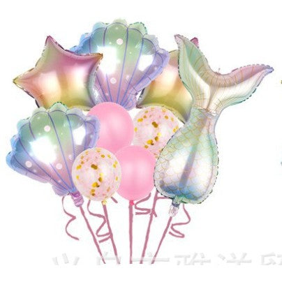 Set baloane aniversare pentru fetita, set din 9 baloane, Klevo, Tematica Sirene, 5 Baloane Folie, 4 baloane latex, Roz