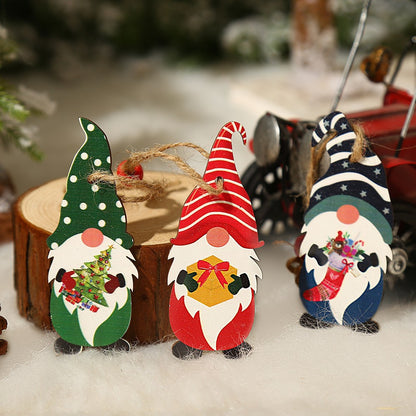 Set 9 Decoratiuni de Craciun din Lemn, Klevo, cu Snur pentru Agatare in Brad, 3 Modele Mos Craciun Diferite Dimensiuni, Multicolor