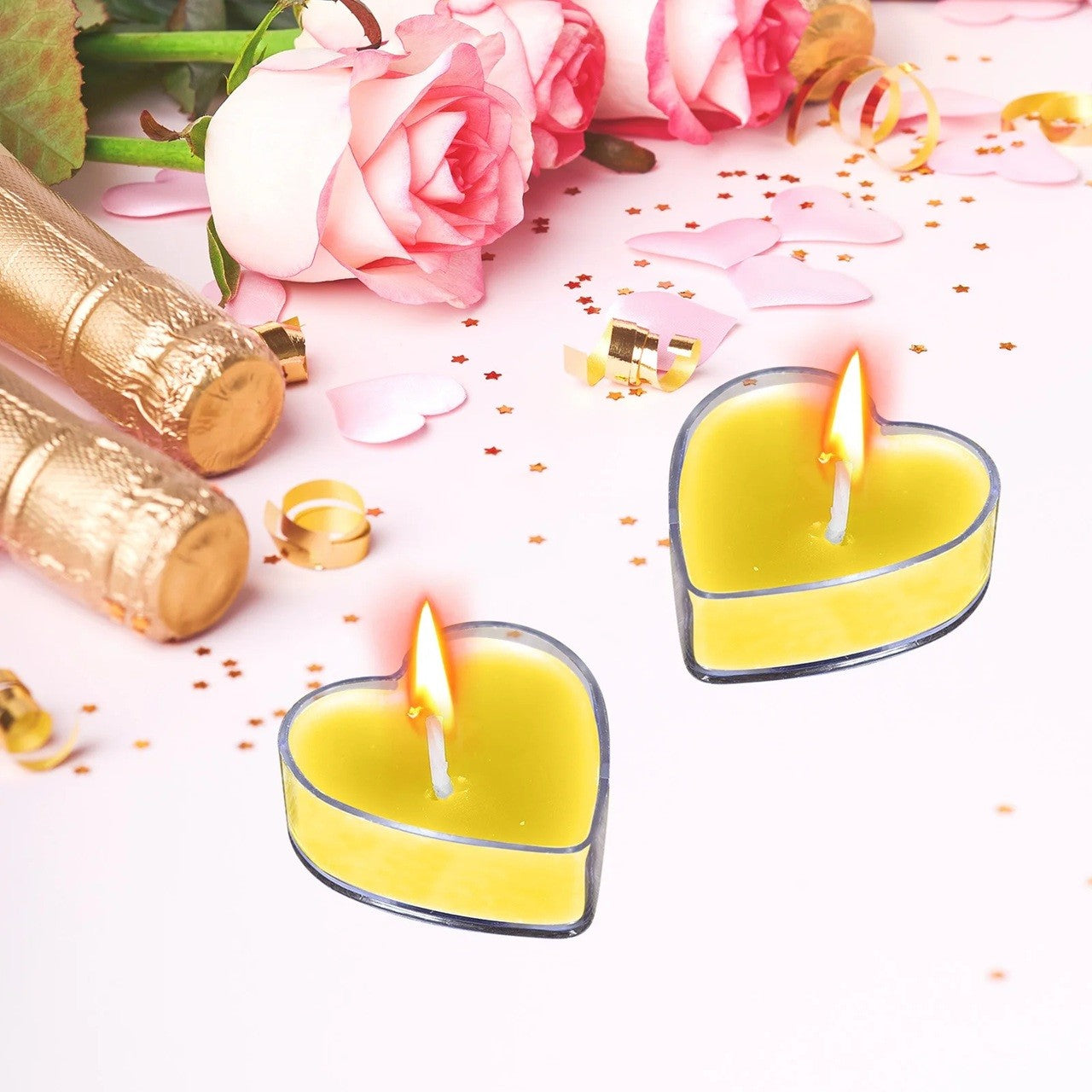 Set 9 Lumanari in Forma de Inima, Klevo, pentru Ziua Indragostitilor, Aroma de Citrice, Ardere 3.5 h, din Parafina, 4 x 2 cm, Galben