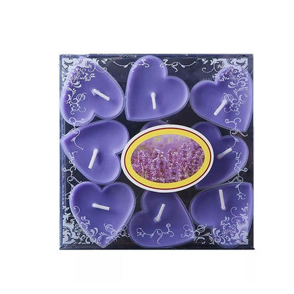Set 9 Lumanari in Forma de Inima, Klevo, pentru Ziua Indragostitilor, Aroma de Lavanda, Ardere 3.5 h, din Parafina, 4 x 2 cm, Mov