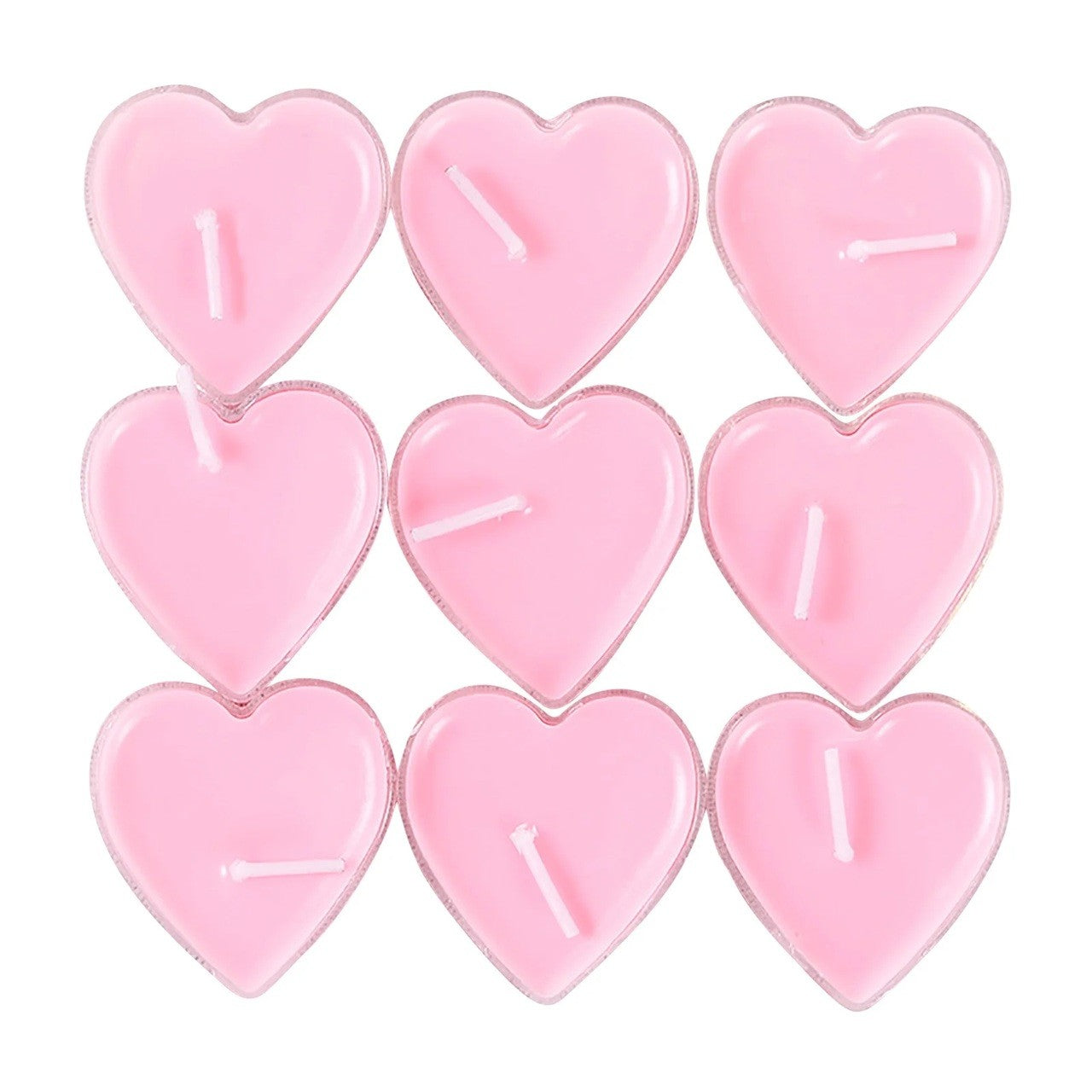 Set 9 Lumanari in Forma de Inima, Klevo, pentru Ziua Indragostitilor, Aroma de Trandafiri, Ardere 3.5 h, din Parafina, 4 x 2 cm, Roz