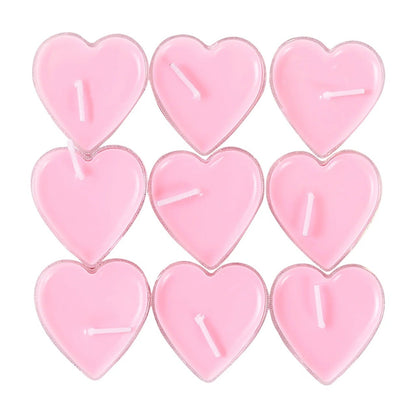 Set 9 Lumanari in Forma de Inima, Klevo, pentru Ziua Indragostitilor, Aroma de Trandafiri, Ardere 3.5 h, din Parafina, 4 x 2 cm, Roz