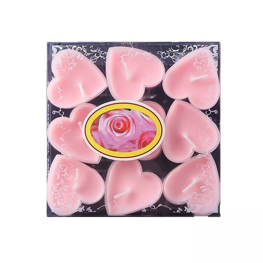 Set 9 Lumanari in Forma de Inima, Klevo, pentru Ziua Indragostitilor, Aroma de Trandafiri, Ardere 3.5 h, din Parafina, 4 x 2 cm, Roz