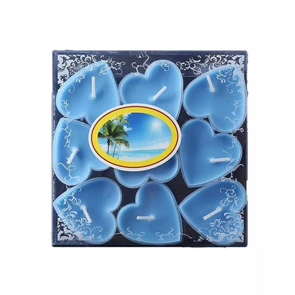 Set 9 Lumanari in Forma de Inima, Klevo, pentru Ziua Indragostitilor, Aroma Tropicala, Ardere 3.5 h, din Parafina, 4 x 2 cm, Albastru