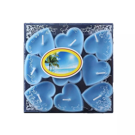 Set 9 Lumanari in Forma de Inima, Klevo, pentru Ziua Indragostitilor, Aroma Tropicala, Ardere 3.5 h, din Parafina, 4 x 2 cm, Albastru
