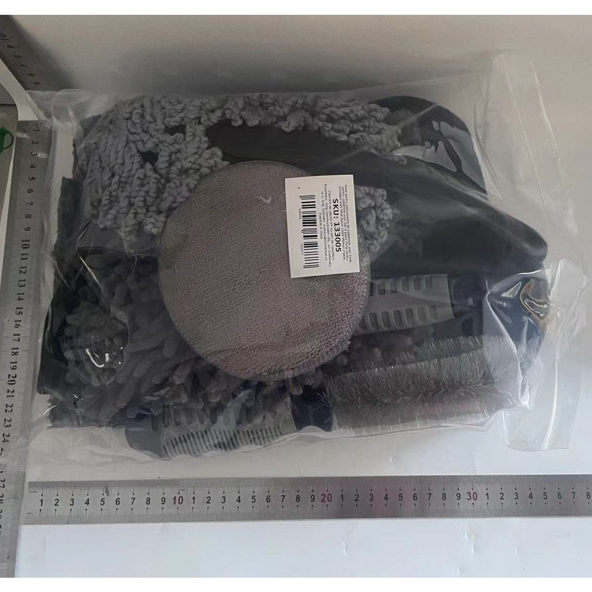 Set 9 Piese pentru Spalat Auto, Klevo, din Plastic si Microfibra, Perii si Lavete, Model B, Gri