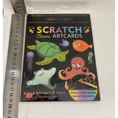 Set 9 Planse Razuibile, Klevo, Scratch ArtCards, +3 Ani, de Razuit si de Colorat, 19 x 14 cm, Model Ocean, Multicolor