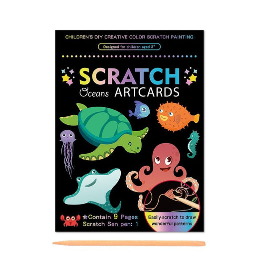 Set 9 Planse Razuibile, Klevo, Scratch ArtCards, +3 Ani, de Razuit si de Colorat, 19 x 14 cm, Model Ocean, Multicolor