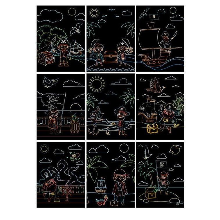 Set 9 Planse Razuibile, Klevo, Scratch ArtCards, +3 Ani, de Razuit si de Colorat, 19 x 14 cm, Model Pirati, Multicolor