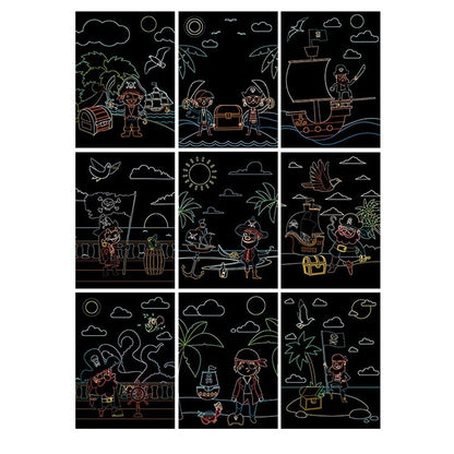 Set 9 Planse Razuibile, Klevo, Scratch ArtCards, +3 Ani, de Razuit si de Colorat, 19 x 14 cm, Model Pirati, Multicolor