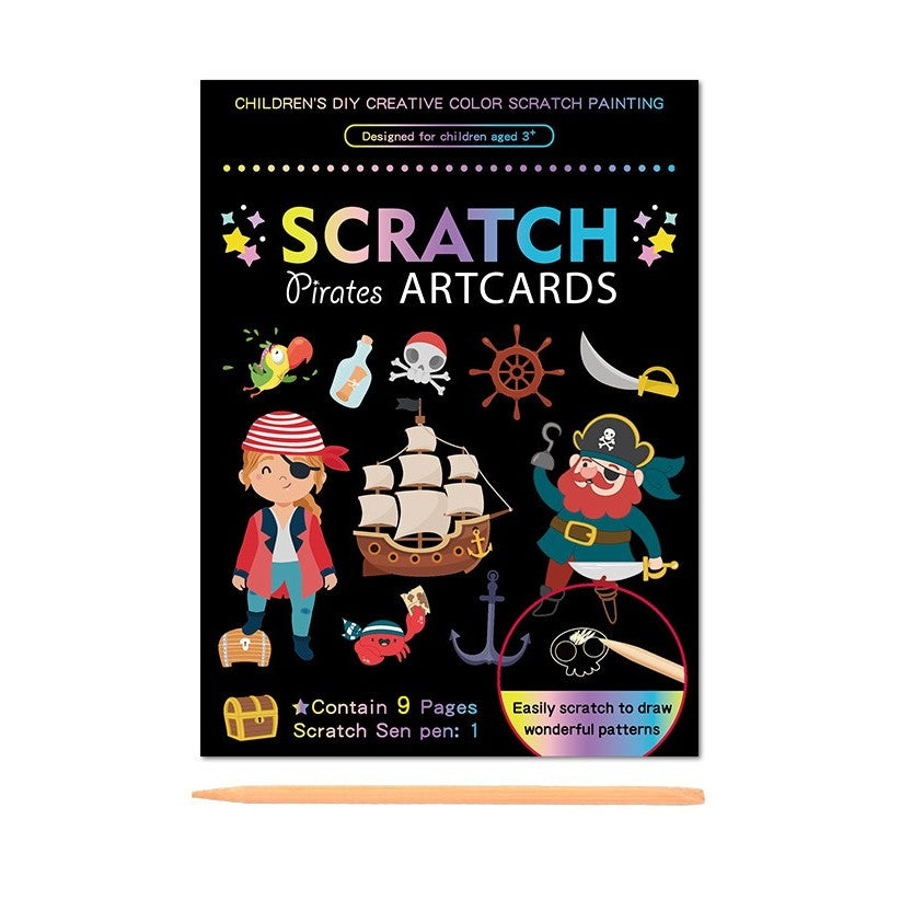 Set 9 Planse Razuibile, Klevo, Scratch ArtCards, +3 Ani, de Razuit si de Colorat, 19 x 14 cm, Model Pirati, Multicolor