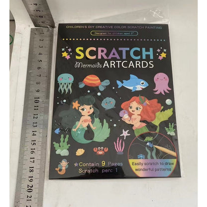 Set 9 Planse Razuibile, Klevo, Scratch ArtCards, +3 Ani, de Razuit si de Colorat, 19 x 14 cm, Model Sirene, Multicolor