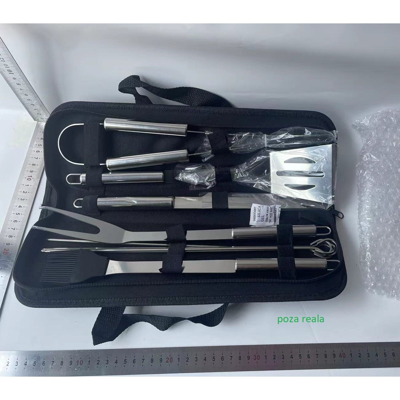 Set 9 Ustensile pentru Gratar, Klevo, din Otel Inoxidabil, Geanta Oxford, Argintiu