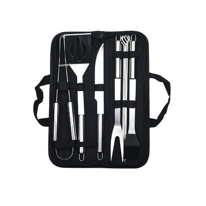 Set 9 Ustensile pentru Gratar, Klevo, din Otel Inoxidabil, Geanta Oxford, Argintiu