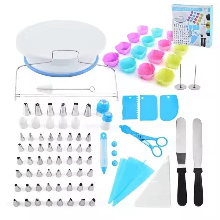 Set 92 Piese Ustensile pentru Ornare Prajituri, Klevo, din Plastic si Otel Inoxidabil, Forme Briose, Multicolor