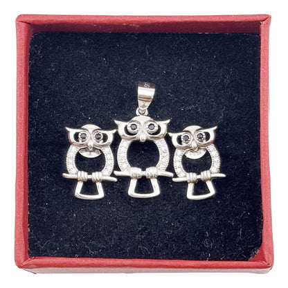 Set Pandativ cu Cercei pentru Dama, Jolie, Argint 925, Model Bufnita Contur, 4.1g, 2 cm x 1.1 cm, Argintiu