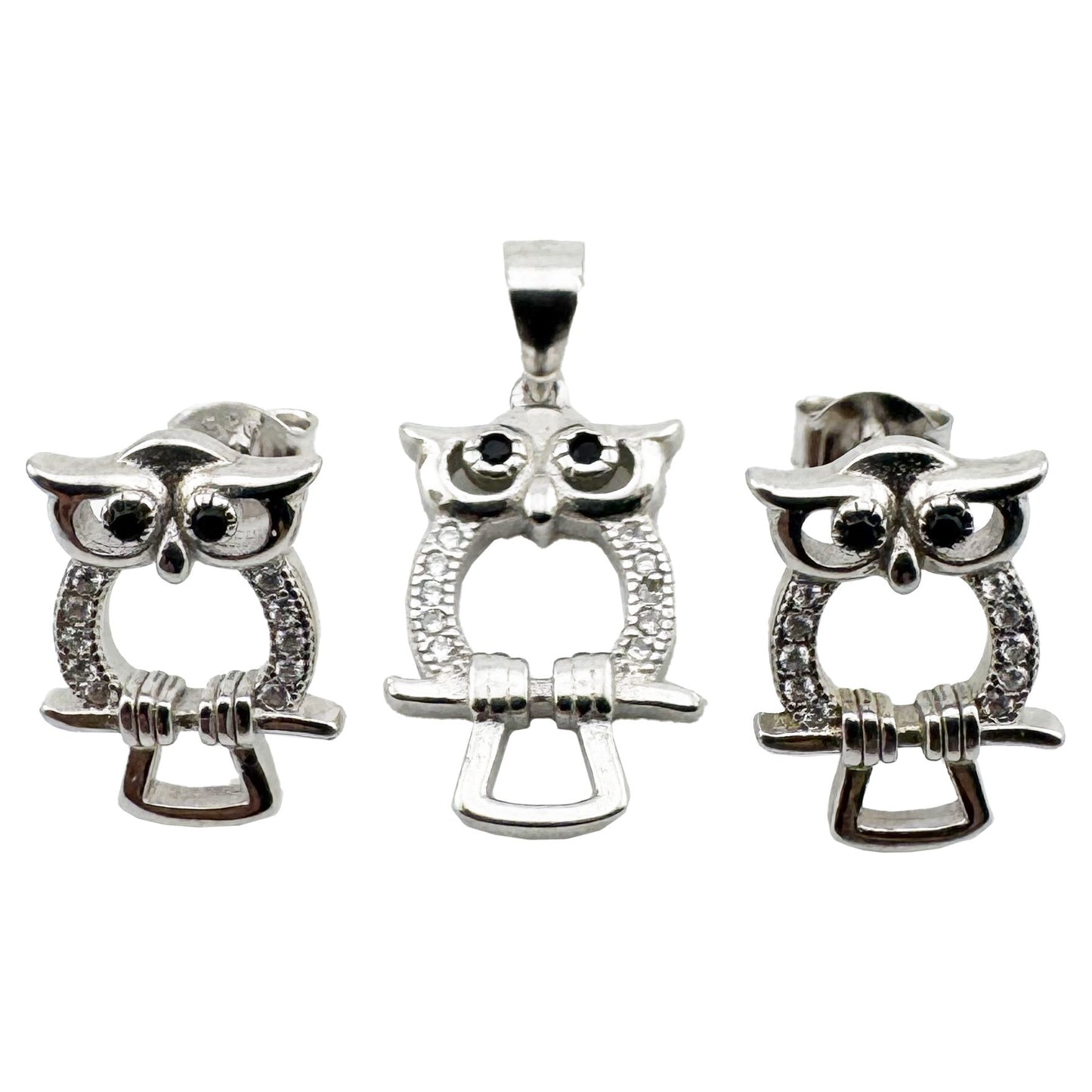 Set Pandativ cu Cercei pentru Dama, Jolie, Argint 925, Model Bufnita Contur, 4.1g, 2 cm x 1.1 cm, Argintiu