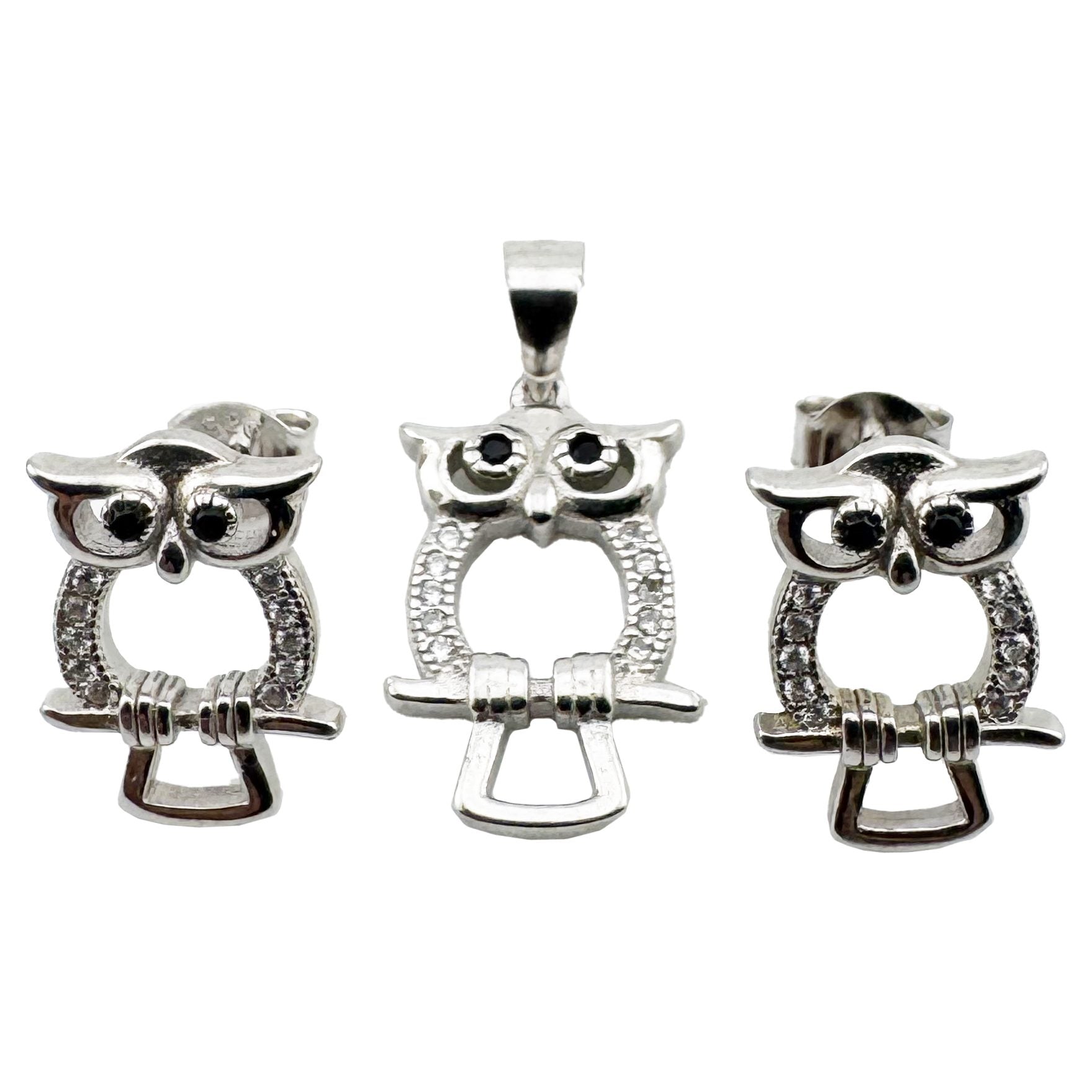 Set Pandativ cu Cercei pentru Dama, Jolie, Argint 925, Model Bufnita Contur, 4.1g, 2 cm x 1.1 cm, Argintiu