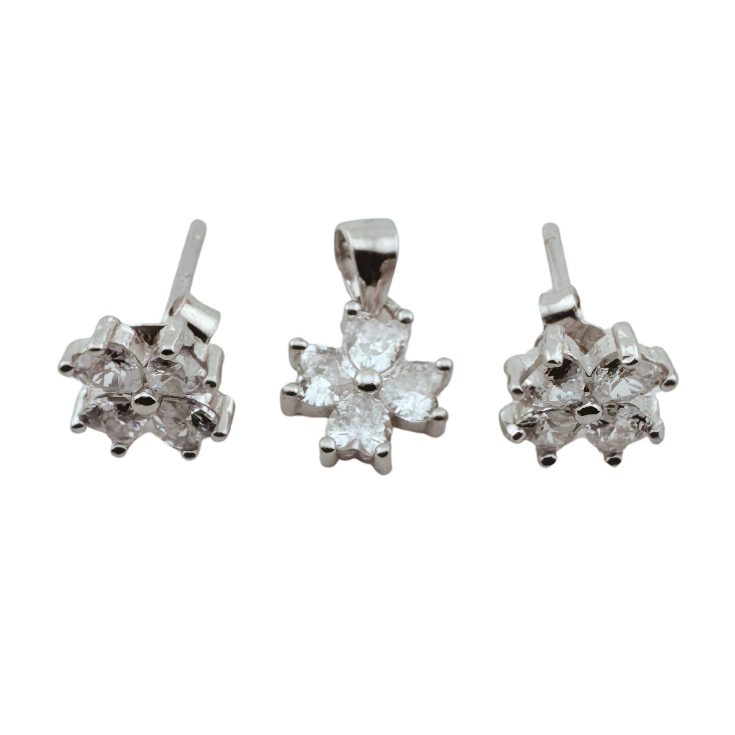 Set Cercei si Pandantiv, Jolie Silver, Argint 925, Model Floare 4 Petale, Pietre Zirconia Albe, 1.63 gr, Argintiu