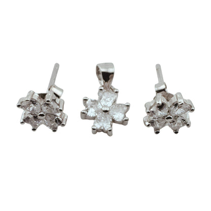 Set Cercei si Pandantiv, Jolie Silver, Argint 925, Model Floare 4 Petale, Pietre Zirconia Albe, 1.63 gr, Argintiu