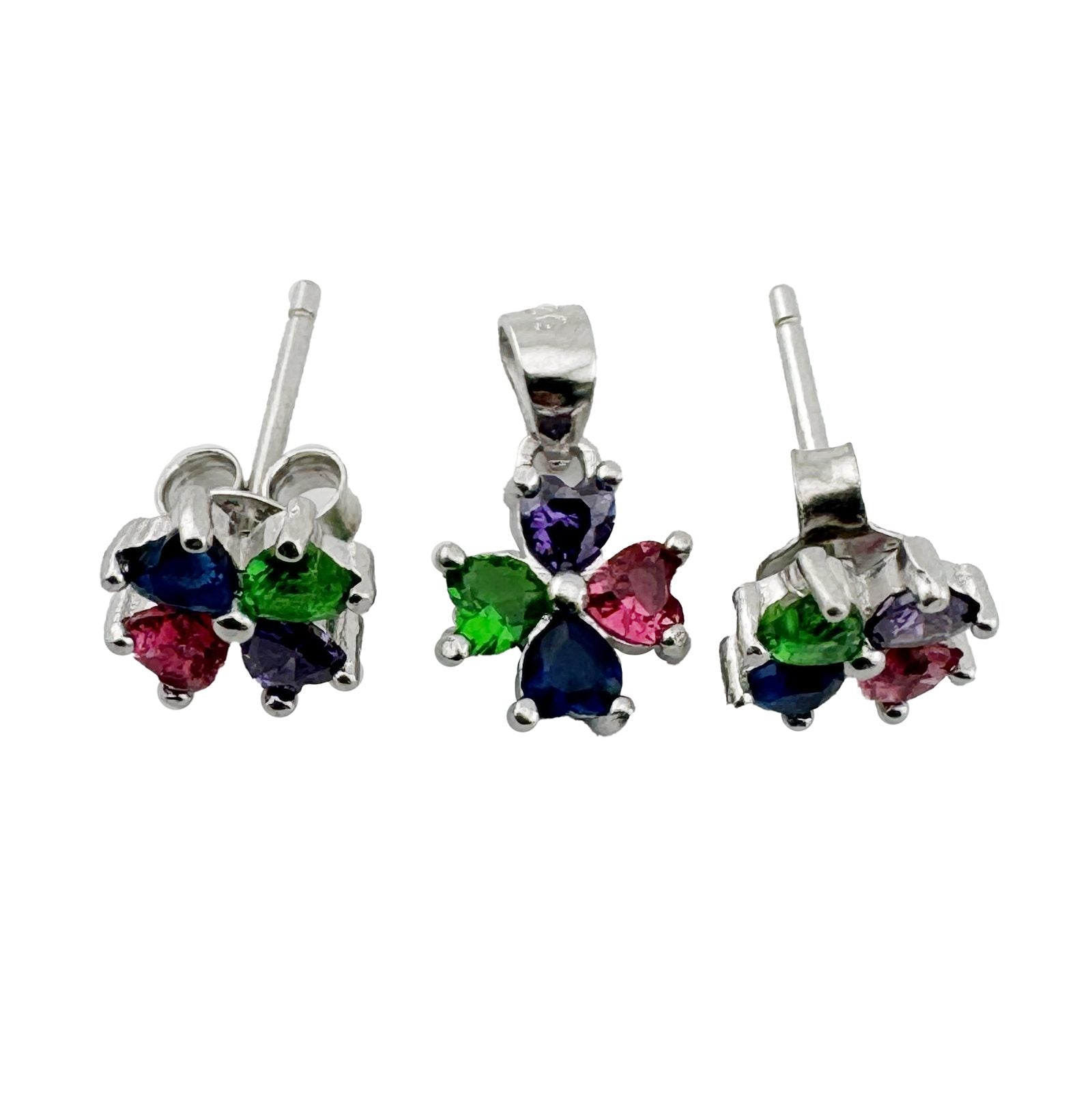 Set Cercei si Pandantiv din Argint 925, Jolie Silver, pentru Dama, Model Floare Rasucita Colorata, 2.07 g, Argintiu/Multicolor