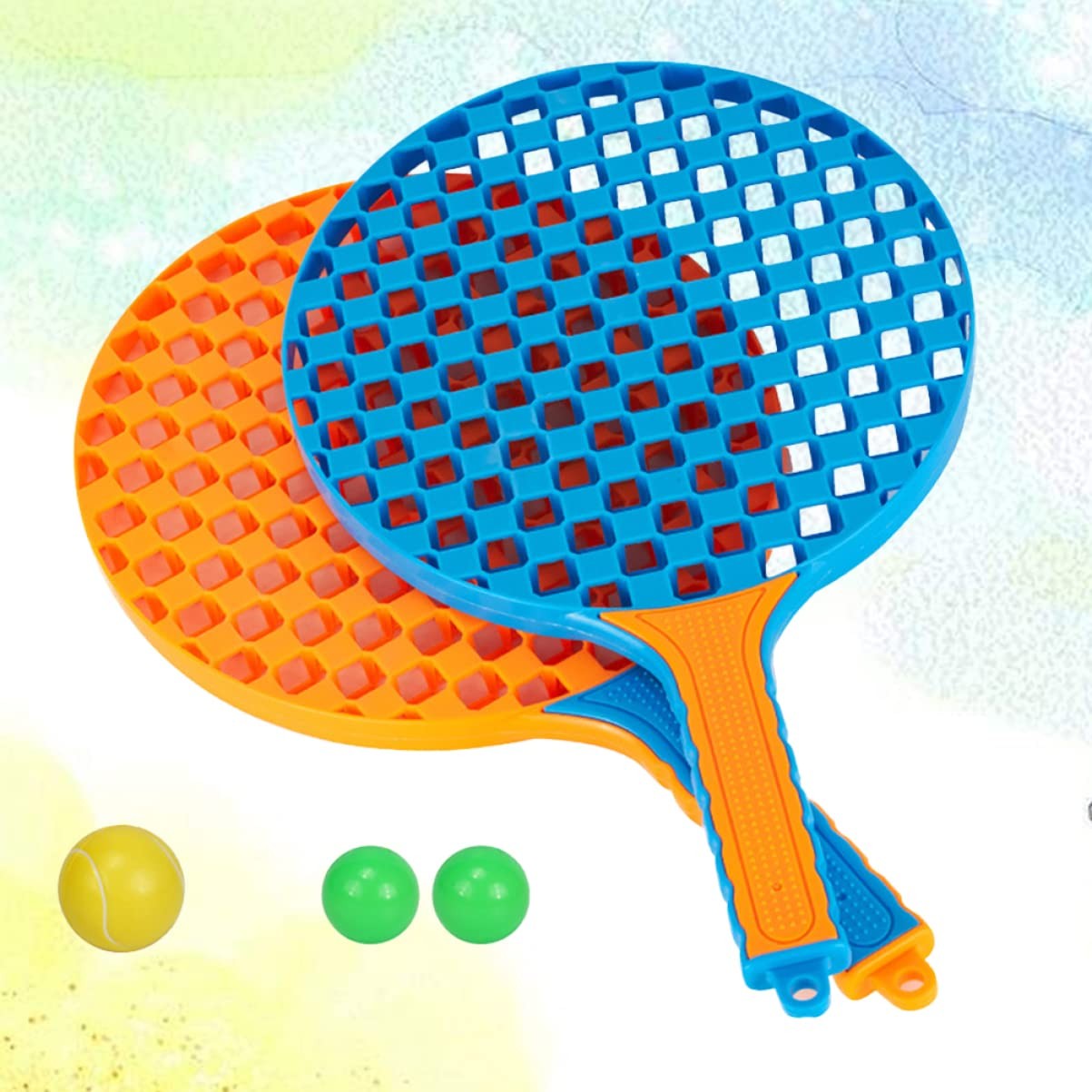 Set  Badminton pentru Copii, Klevo, 2 Palete, 3 Mingi, Pentru Joaca si Antrenament, Albastru Portocaliu
