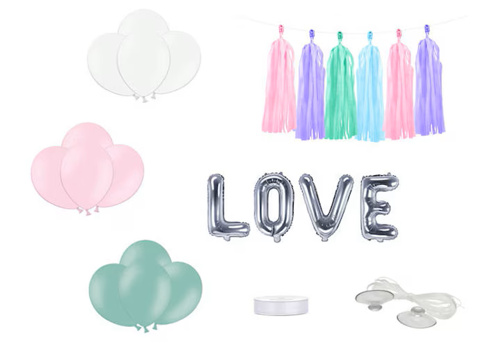 Set baloane/decoratiuni auto, PartyDeco, Model Love, Multicolor