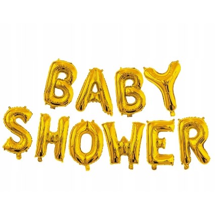 Set Baloane din Folie Metalizata, Klevo, Model Baby Shower, Litere de 40 cm, Baloane Party, Ambalaj Individual, Pai, Ata si Adeziv Incluse, Umflare cu Aer sau Heliu, Auriu