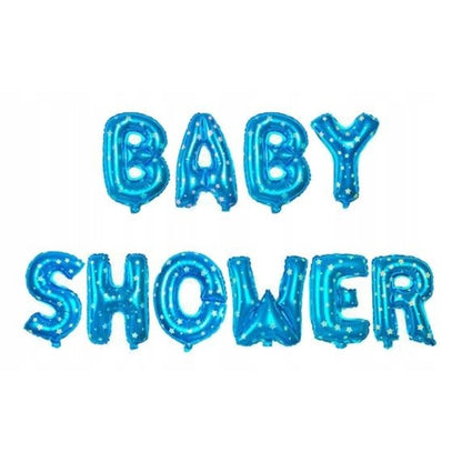 Set Baloane din Folie Metalizata, Klevo, Model Baby Shower, Litere de 40 cm, Baloane Party, Ambalaj Individual, Pai, Ata si Adeziv Incluse, Umflare cu Aer sau Heliu, Albastru