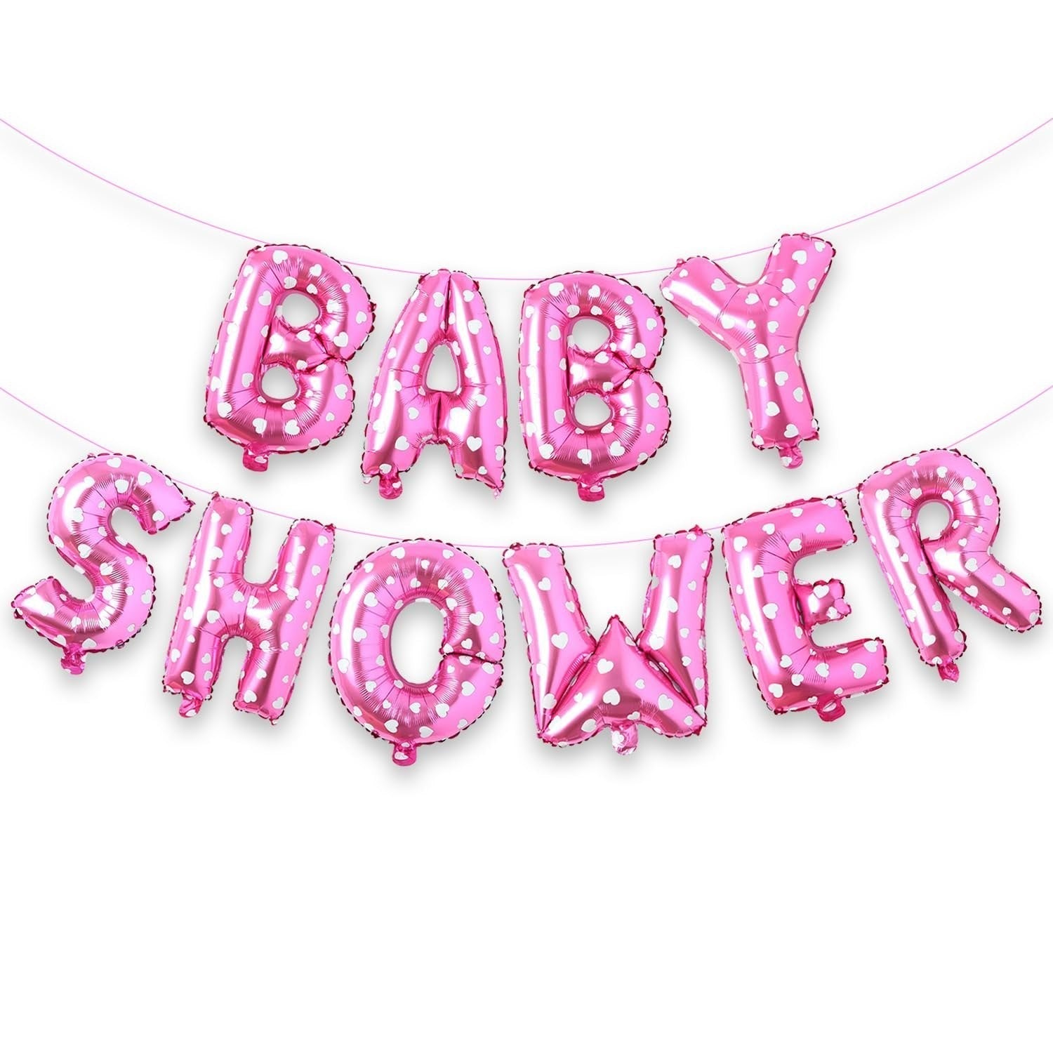Set Baloane din Folie Metalizata, Klevo, Model Baby Shower, Litere de 40 cm, Baloane Party, Ambalaj Individual, Pai, Ata si Adeziv Incluse, Umflare cu Aer sau Heliu, Roz