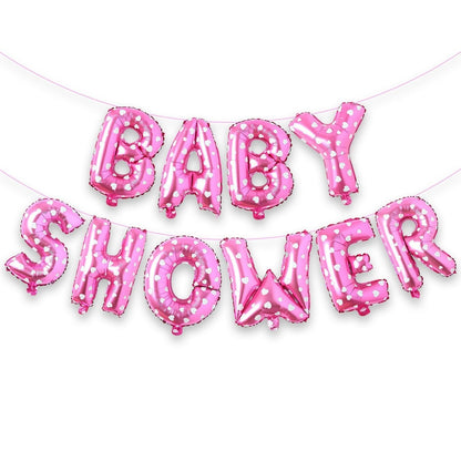 Set Baloane din Folie Metalizata, Klevo, Model Baby Shower, Litere de 40 cm, Baloane Party, Ambalaj Individual, Pai, Ata si Adeziv Incluse, Umflare cu Aer sau Heliu, Roz