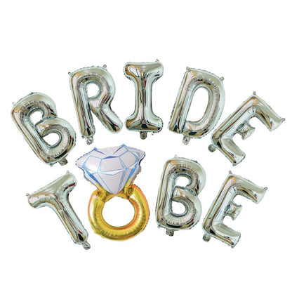 Set Baloane din Folie Metalizata, Klevo, Model Bride to Be cu Inel de Logodna, Litere de 40 cm, Baloane Party, Ambalaj Individual, Pai Inclus, Umflare cu Aer sau Heliu, Argintiu