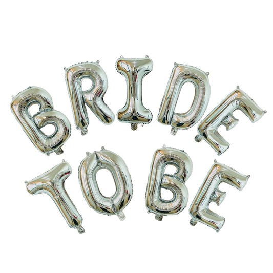 Set Baloane din Folie Metalizata, Klevo, Model Bride to Be, Litere de 40 cm, Baloane Party, Ambalaj Individual, Pai Inclus, Umflare cu Aer sau Heliu, Argintiu