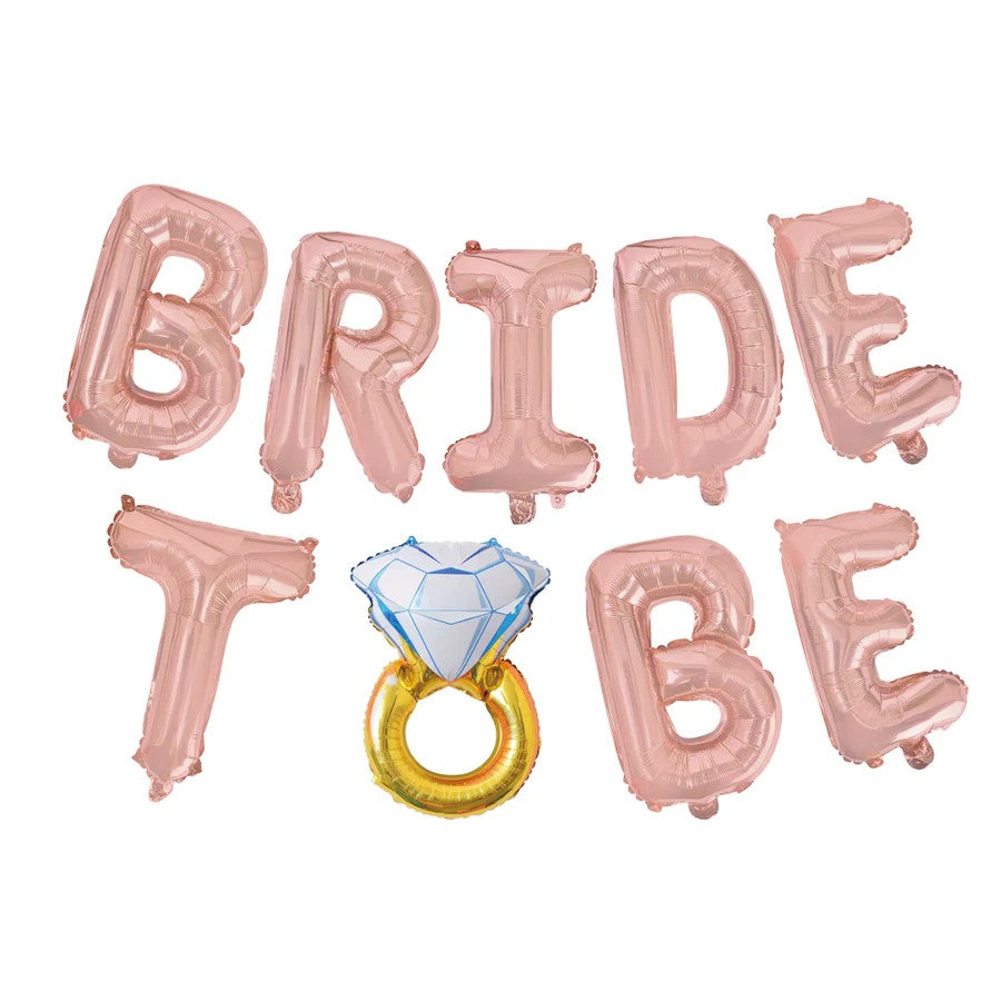 Set Baloane din Folie Metalizată, Klevo, Model Bride To Be, Litere de 40 cm, Baloane Party, Ambalaj Individual, Pai Inclus, Umflare cu Aer sau Heliu, Roz