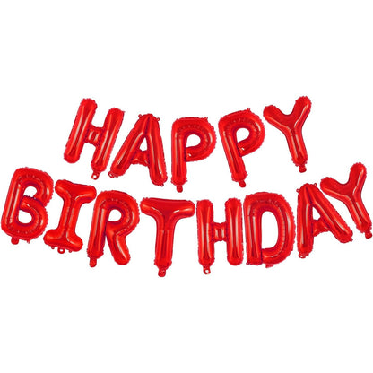 Set Baloane din Folie Metalizata, Klevo, Model Happy Birthday, Litere de 40 cm, Baloane Party, Ambalaj Individual, Pai, Ata si Adeziv Incluse, Umflare cu Aer sau Heliu, Rosu