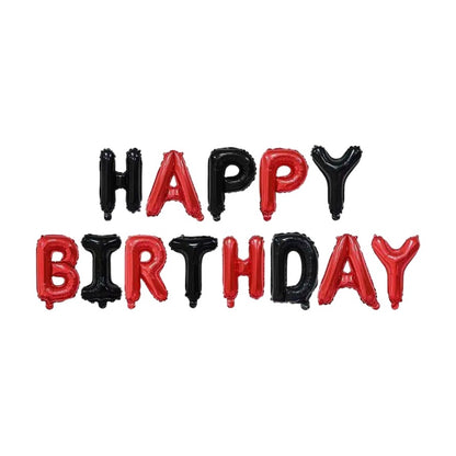 Set Baloane din Folie Metalizata, Klevo, Model Happy Birthday, Litere de 40 cm, Baloane Party, Ambalaj Individual, Pai, Ata si Adeziv Incluse, Umflare cu Aer sau Heliu, Rosu-Negru