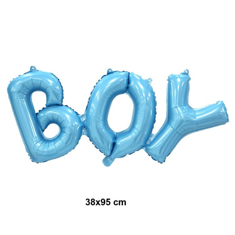 Set Baloane din Folie Metalizată, Klevo, Model Scris Boy, 38x95 cm, Tematica Baby Shower, Baloane Party, Ambalaj Individual, Pai Inclus, Umflare cu Aer sau Heliu, Albastru
