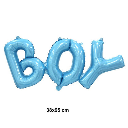 Set Baloane din Folie Metalizată, Klevo, Model Scris Boy, 38x95 cm, Tematica Baby Shower, Baloane Party, Ambalaj Individual, Pai Inclus, Umflare cu Aer sau Heliu, Albastru