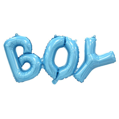 Set Baloane din Folie Metalizată, Klevo, Model Scris Boy, 38x95 cm, Tematica Baby Shower, Baloane Party, Ambalaj Individual, Pai Inclus, Umflare cu Aer sau Heliu, Albastru