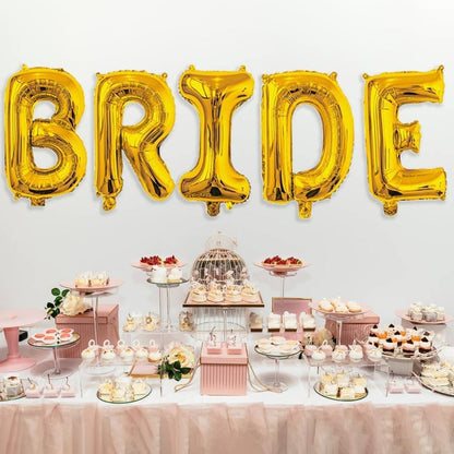 Set Baloane din Folie Metalizata, Klevo, Model Scris Bride, Litere de 100 cm, Tema Iubire, Baloane Party, Ambalaj Individual, Pai Inclus, Umflare cu Aer sau Heliu, Auriu