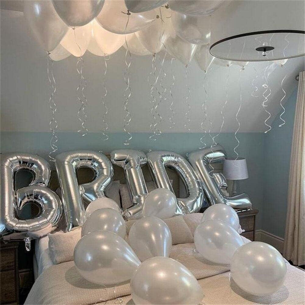 Set Baloane din Folie Metalizata, Klevo, Model Scris Bride, Litere de 100 cm, Tema Iubire, Baloane Party, Ambalaj Individual, Pai Inclus, Umflare cu Aer sau Heliu, Argintiu