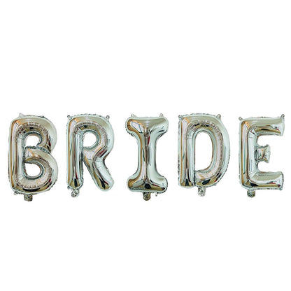 Set Baloane din Folie Metalizata, Klevo, Model Scris Bride, Litere de 100 cm, Tema Iubire, Baloane Party, Ambalaj Individual, Pai Inclus, Umflare cu Aer sau Heliu, Argintiu