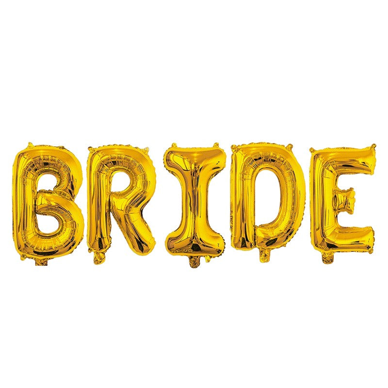 Set Baloane din Folie Metalizata, Klevo, Model Scris Bride, Litere de 40 cm, Tema Iubire, Baloane Party, Ambalaj Individual, Pai Inclus, Umflare cu Aer sau Heliu, Auriu